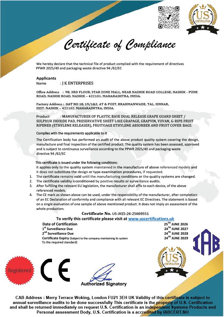 JK Enterprises CE certificate